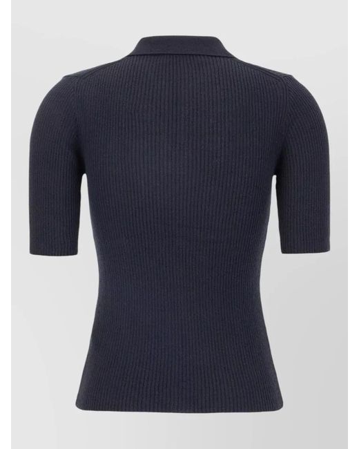 DUNST Blue Cotton Blend Polo Shirt Ribbed Short Sleeves