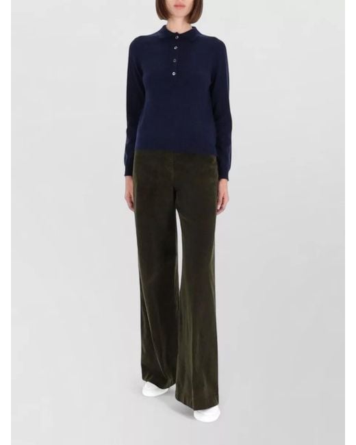Aspesi Blue Cashmere Long Sleeve Polo Knit Shirt