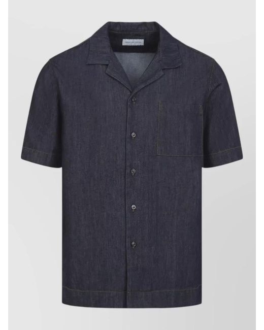Dries Van Noten Blue Cotton Short-Sleeve Shirt for men