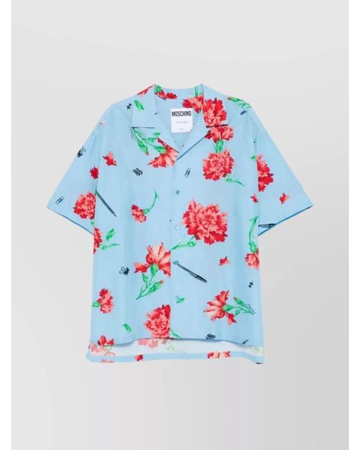 Moschino Blue Short-Sleeve Button-Up Shirt for men