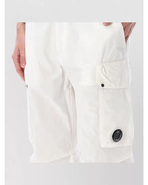 C P Company White Cargo Shorts Microreps Fabric Straight Leg for men