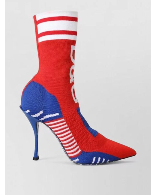 Dolce & Gabbana Red Logo Stretch Sock Ankle Boots Stiletto