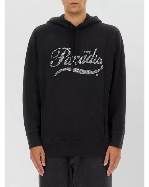 3.PARADIS Black Hoodie Front Graphic Print Hooded Design for men