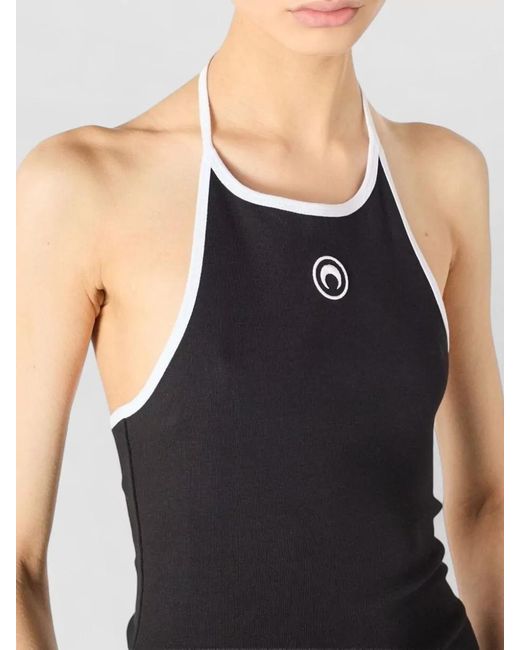 MARINE SERRE Black Moon Dress Halter Neckline Tie Back
