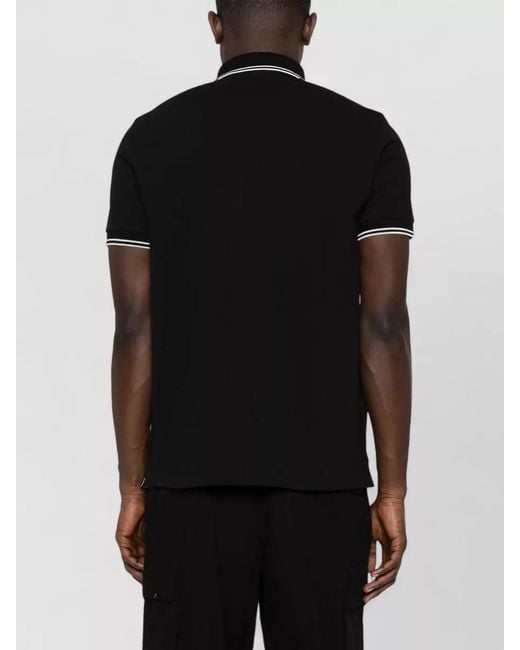 Stone Island Black Shirt Polo Collar Ribbed Cuffs Short Sleeves for men