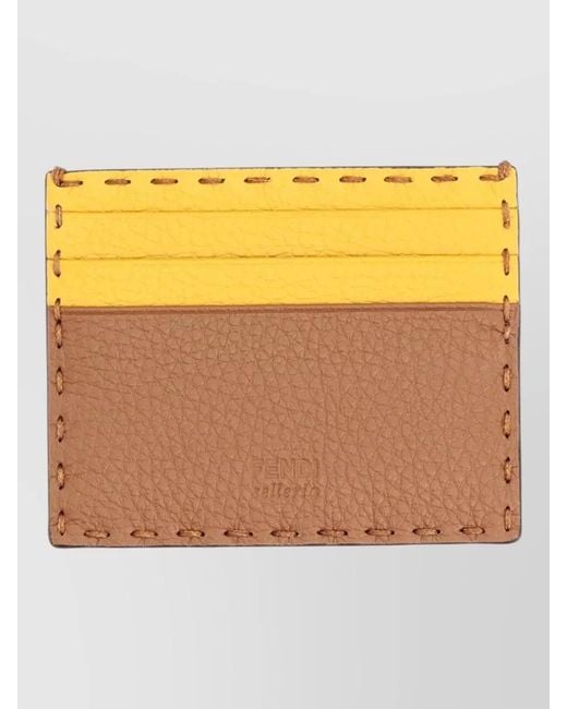 Fendi Yellow Leather Card Holder for men
