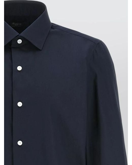 Finamore 1925 Blue Napoli Shirt Button Down Collar Long Sleeves for men
