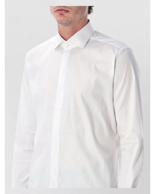 Xacus White Tailored Cotton Poplin Shirt Curved Hem for men