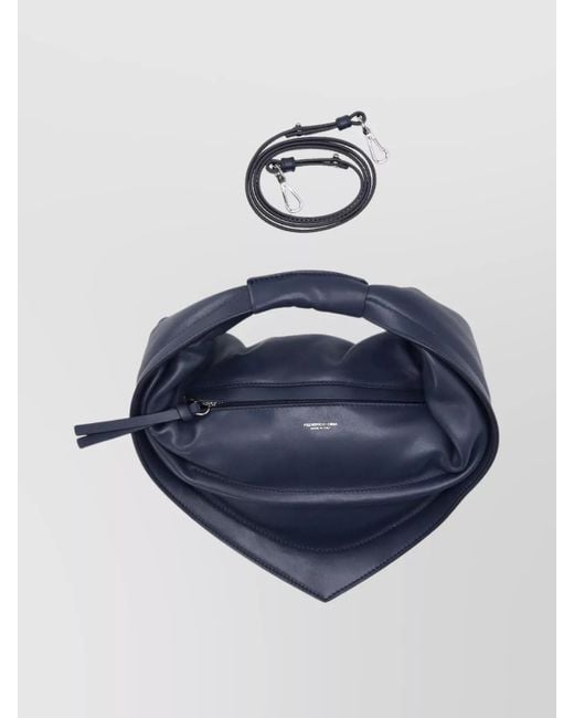 FEDERICO CINA Blue Leather Midi Shoulder Bag