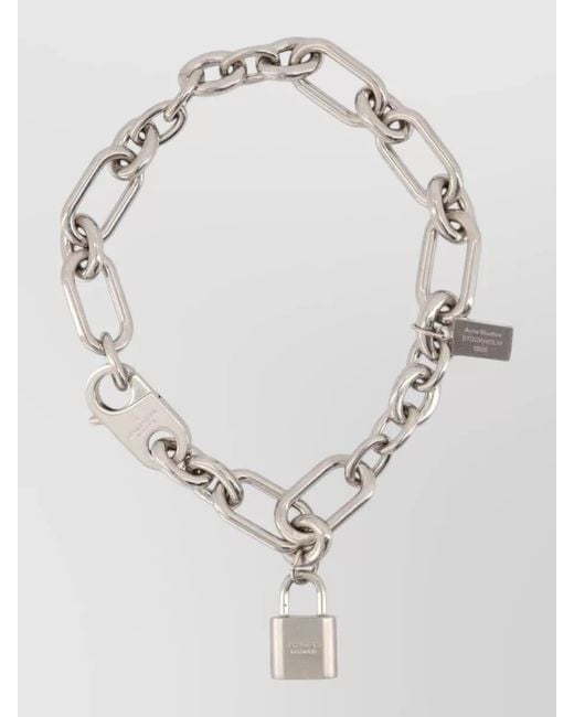 Acne White Brass Chunky Chain Bracelet Padlock Detail for men