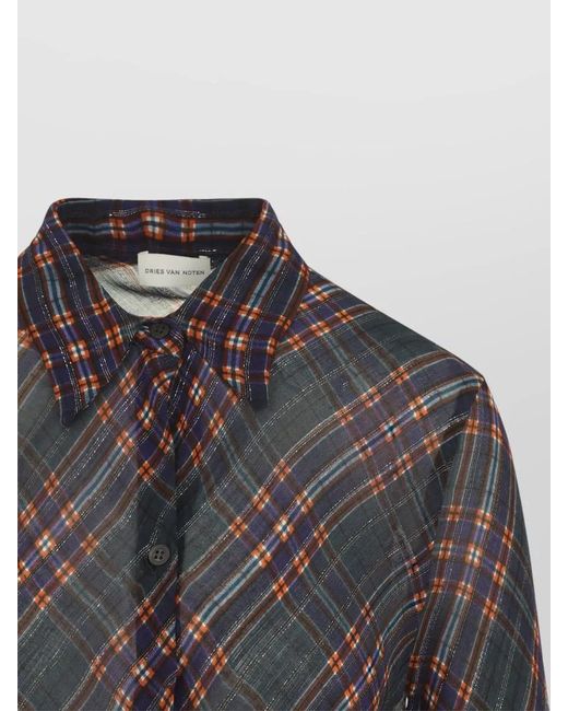 Dries Van Noten Blue Calima Plaid Shirt Tailored Slim Silhouette