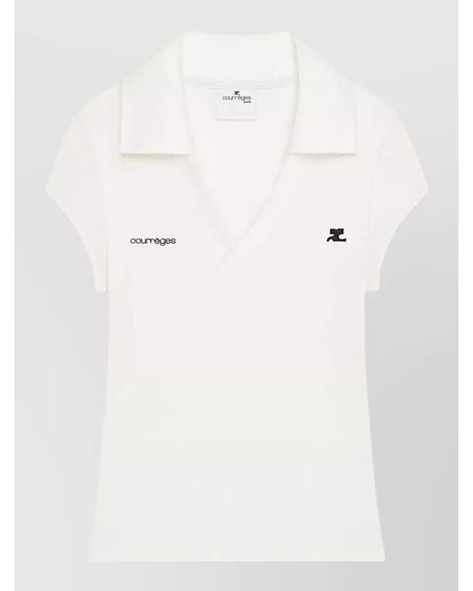 Courreges Natural Cotton Cropped V-Neck Short-Sleeve Polo Top