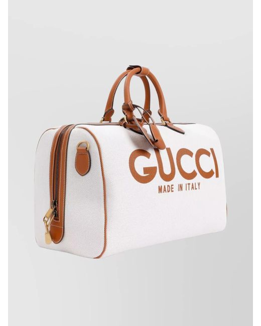 Gucci White Duffle Logo Canvas Handbag for men