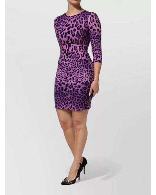 Dolce & Gabbana Purple Leopard Print Sheath Bodycon Knee Dress