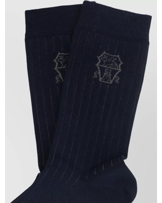 Brunello Cucinelli Blue Mid Calf Socks Ribbed Texture Design for men