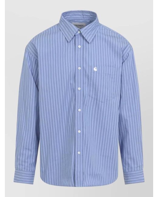 Carhartt Blue Long Sleeve Keene Shirt Cotton Poplin for men