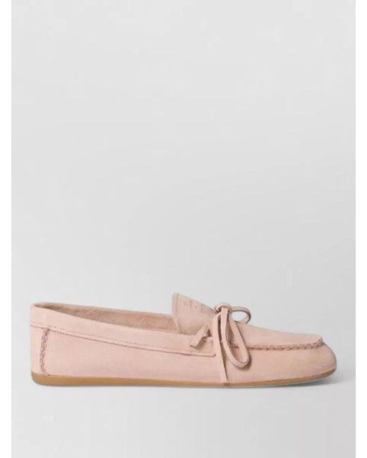 Miu Miu Pink Loafers Bow Detail Rubber Sole Stitching