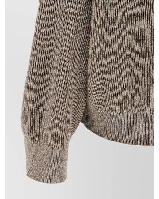 Brunello Cucinelli Gray Metallic Cotton Crew-Neck Jumper
