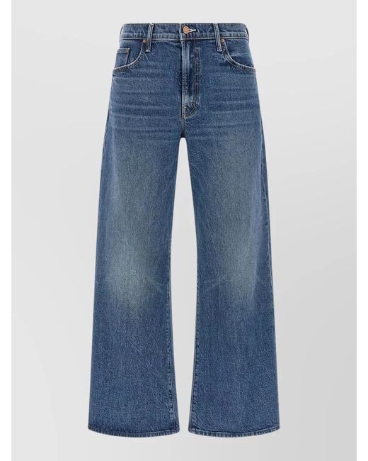 Mother Blue Denim Mid-Rise Cropped Wide-Leg Jeans