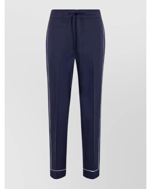 P.A.R.O.S.H. Blue Tailored Trousers Contrast Piping Cropped Length