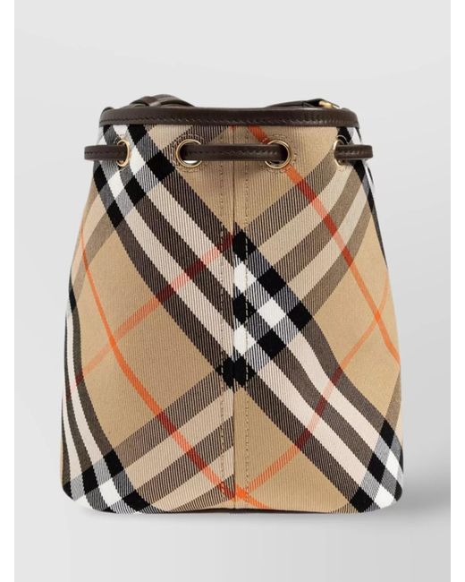 Burberry Brown Check Drawstring Bag Leather Trim