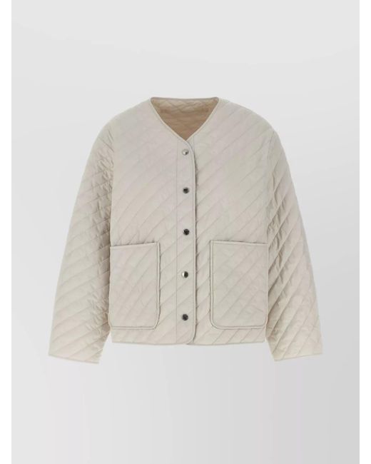 Yves Salomon White Parka With Drawstring Waist And Quilted Design