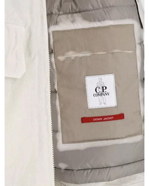 C P Company White Straight Hooded Coat Buttons Front Pockets for men