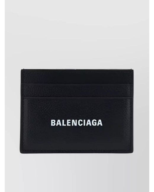 Balenciaga Black Leather Logo-Print Card Holder for men