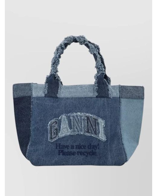 Ganni Blue Denim Medium Trapeze Shopper Bag
