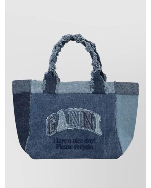 Ganni Blue Medium Denim Tote Wallet Dual Handles