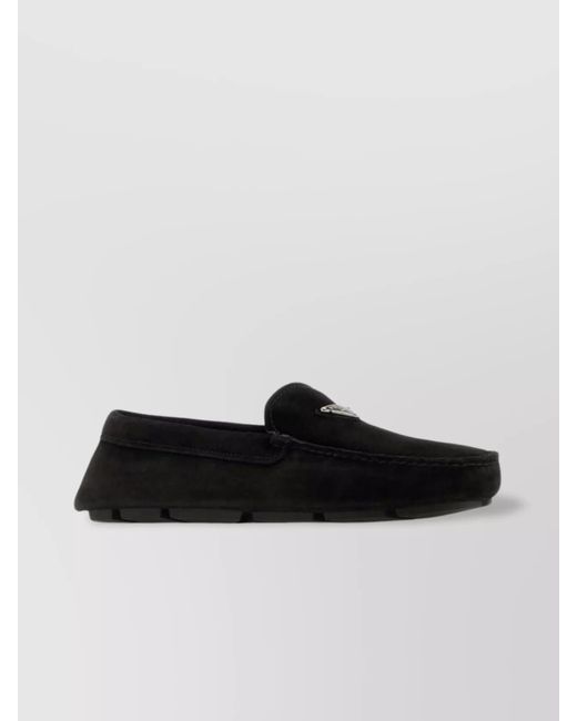 Prada Black Suede Loafers With Round Toe And Rubber Sole for men