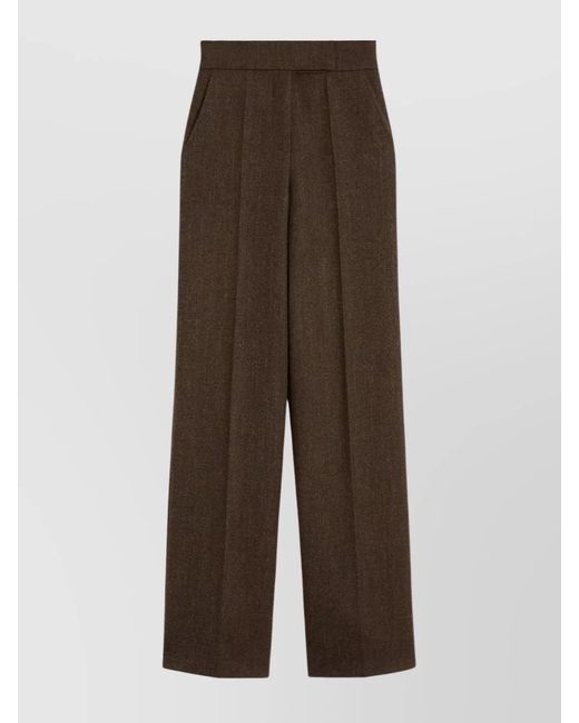 Max Mara Brown Virgin Wool High-Rise Wide-Leg Trousers