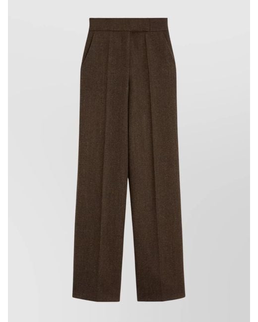 Max Mara Brown High Waist Wide Leg Trousers With Pockets
