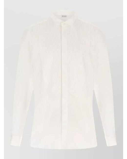 Pal Zileri White Cotton Pleated Tuxedo Shirt for men