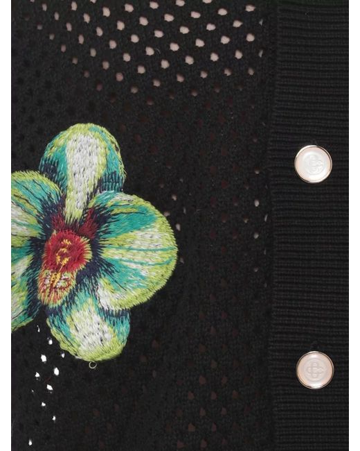 Casablanca Black Perforated Cotton Shirt Glitch Orchid Embroidery for men