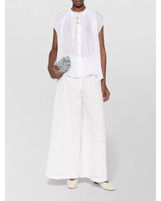 Forte_forte White Cotton Silk Shirt Round Hem Pleats Sheer
