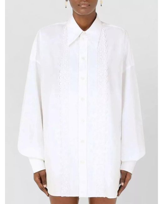 Dolce & Gabbana White Shirt Lace Trim Long Sleeves Relaxed Fit