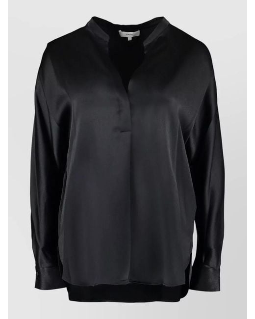 Vince Black Silk Blouse Relaxed Fit Long Sleeves