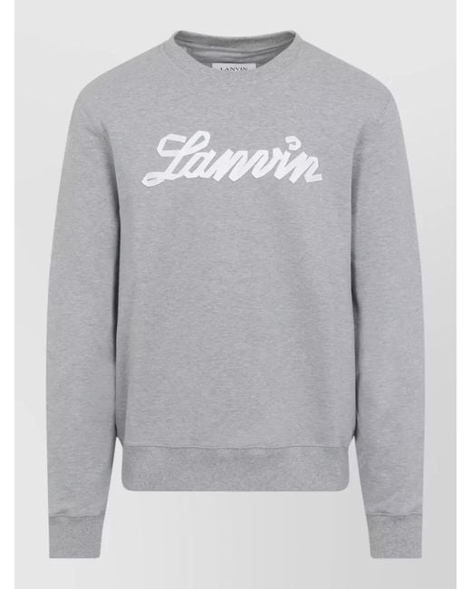 Lanvin Gray Logo Embroidery Cotton Fleece Sweatshirt for men