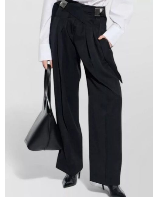 The Attico Blue Wool Gabardine Trousers Pleated Wide Leg Buckle