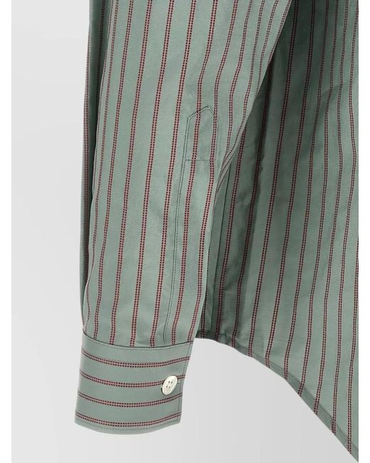 NAMACHEKO Green Striped Cotton Long-Sleeve Shirt for men
