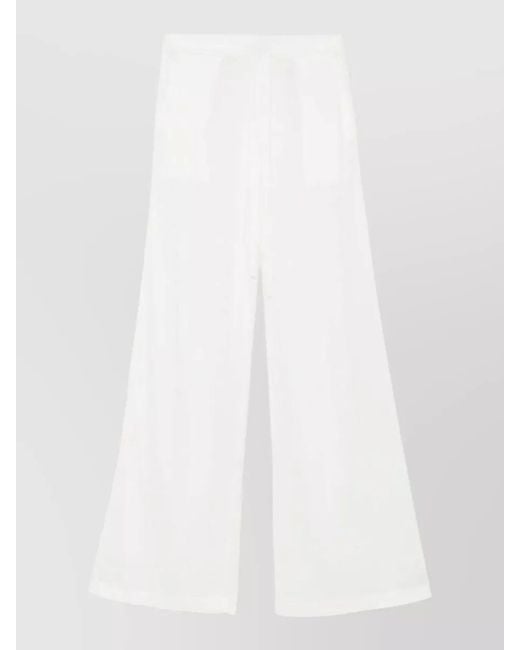 P.A.R.O.S.H. White Lounge Pants Elastic Waistband Sheer Wide Leg
