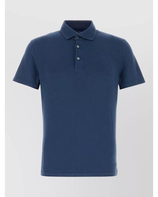 Fedeli Blue Stretch Cotton Polo Shirt Short Sleeves for men