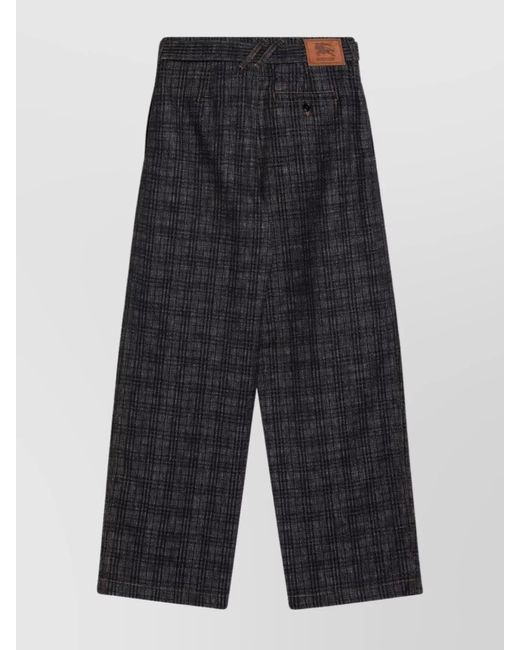 Burberry Blue Checked Denim Wide Leg Trousers