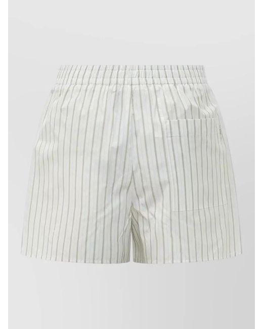 AMI White Elastic Shorts Striped Pattern Side And Back Pockets
