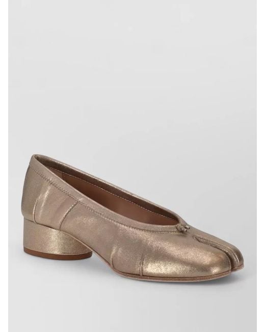 Maison Margiela Brown Ballet Pumps Low Block Heel Metallic
