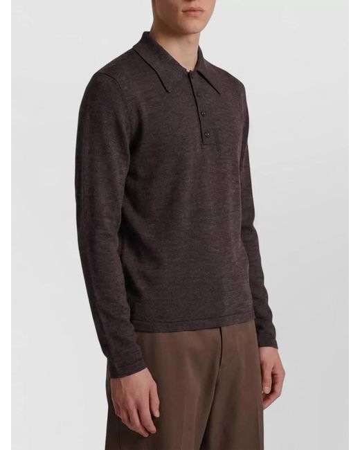 Lemaire Brown Mouliné Wool Long Sleeve Polo Shirt for men