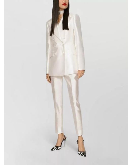 Dolce & Gabbana White Double Breasted Blazer Structured Shoulders Silk