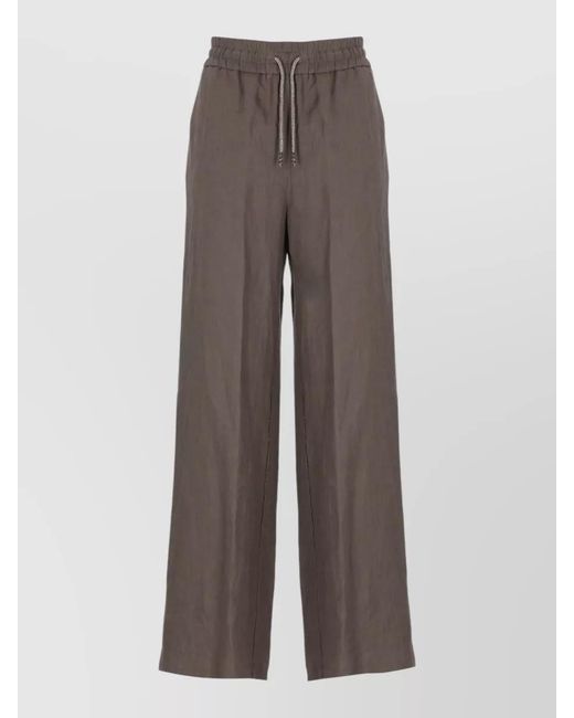 Panicale Brown Linen Wide Leg Straight Cut Pants