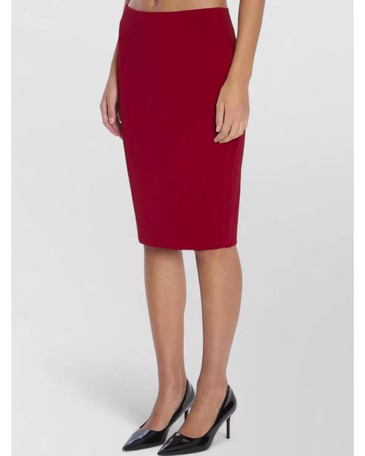 Saint Laurent Red Satin Mid-Rise Pencil Skirt